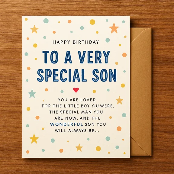 Happy Birthday Card for Son – “To a Very Special Son” Greeting Card with Envelope – Heartfelt Message for Birthdays – Perfect Love Note for Your Son