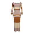thumbnail image 5 of DHFJKG Womens Sweaters Dress Color Block Striped Long Sleeve Scoop Neck Slim Fit Knitted Beach Maxi Dress Versatile Dresses, 5 of 9