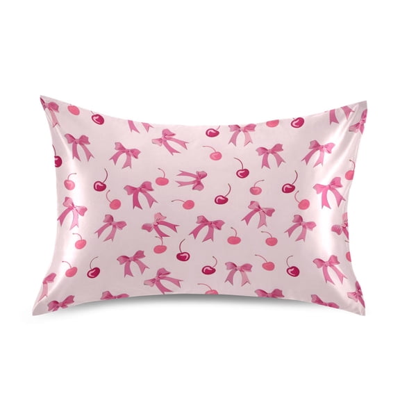 Ryvnso Satin Pillowcase Bows and Cherry Pillow Cases Standard Size 26x20in