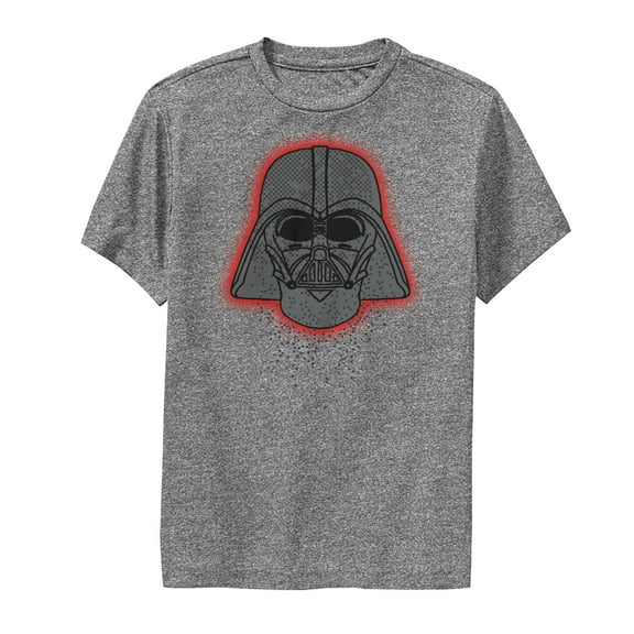 Boy's Star Wars Darth Vader Dot Helmet  Performance Graphic Tee Charcoal Heather Large