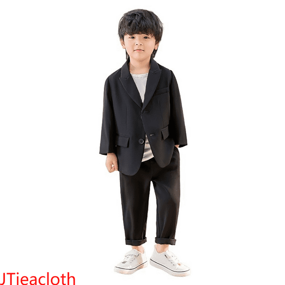 JTieacloth Hoodie and Pants Sets Boys Business Suits Coat 3 Piece Outfit Tuxedo Set For Kids Formal Suit For Boys With Pants Necklace Set Slim,Sizes 2-3 Years(Black)
