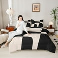 thumbnail image 4 of Homewish Wblack Brown Lines Bedding Comforter Set,Modern Asbtract Geometric Twin Comforter Sets,Minimalism Style Bedding Set For Men Women,Super Cozy Room Decor Reversible,2pcs, 4 of 8