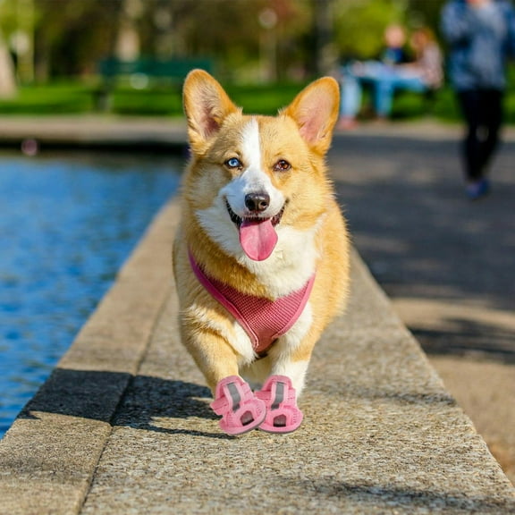 LOLIPPYY Pet Life Mesh Dog Shoes Pink Cotton Rubber Sole for Dogs 4Pcs Size 2