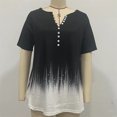 thumbnail image 5 of Camiseta con cuello en V para mujer, Top holgado de manga corta con estampado de botones, ropa de calle informal de uso diario, Verano, 5 of 5
