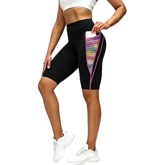 Nkmbld Yoga Shorts for Women High Waist Tummy Control Fitness Athletic Workout Running Shorts with Deep Pockets