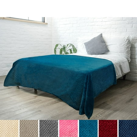 Blue Fleece Blanket (Premium Flannel Fleece Throw Blanket For Sofa Couch | Waffle Textured Soft Fuzzy Throw | Warm Cozy Microfiber | Lightweight, All Season Use | 50 x 60)