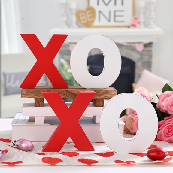 Valentines Day Decor - Wooden XOXO Table Sign Classic Red Valentines Decorations for Home Table Shelf Mantel Fireplace Wedding Party Supplies