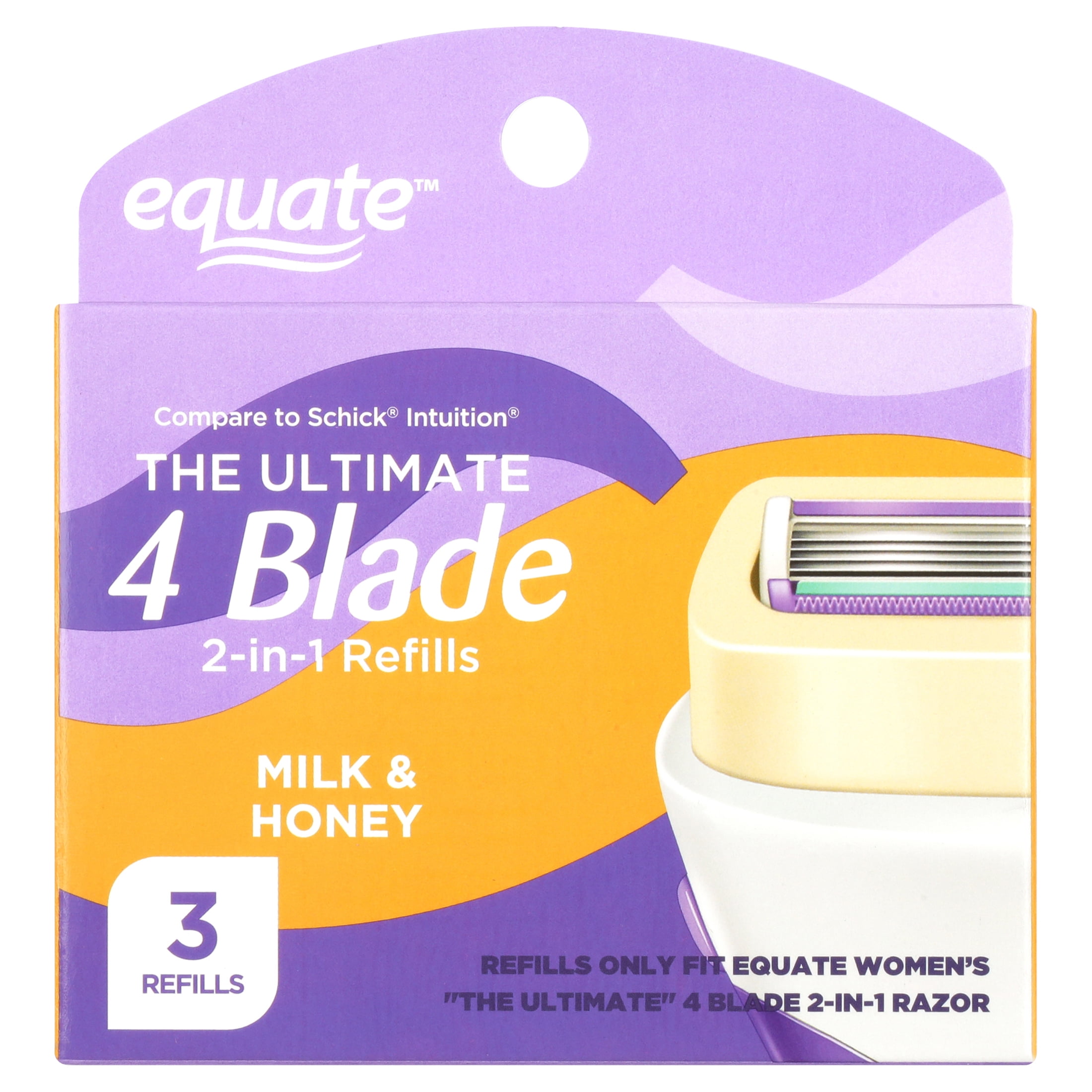 Equate Women's 4 Blade 2-in-1 Razor Blade Refill, Milk & Honey, 3 Count