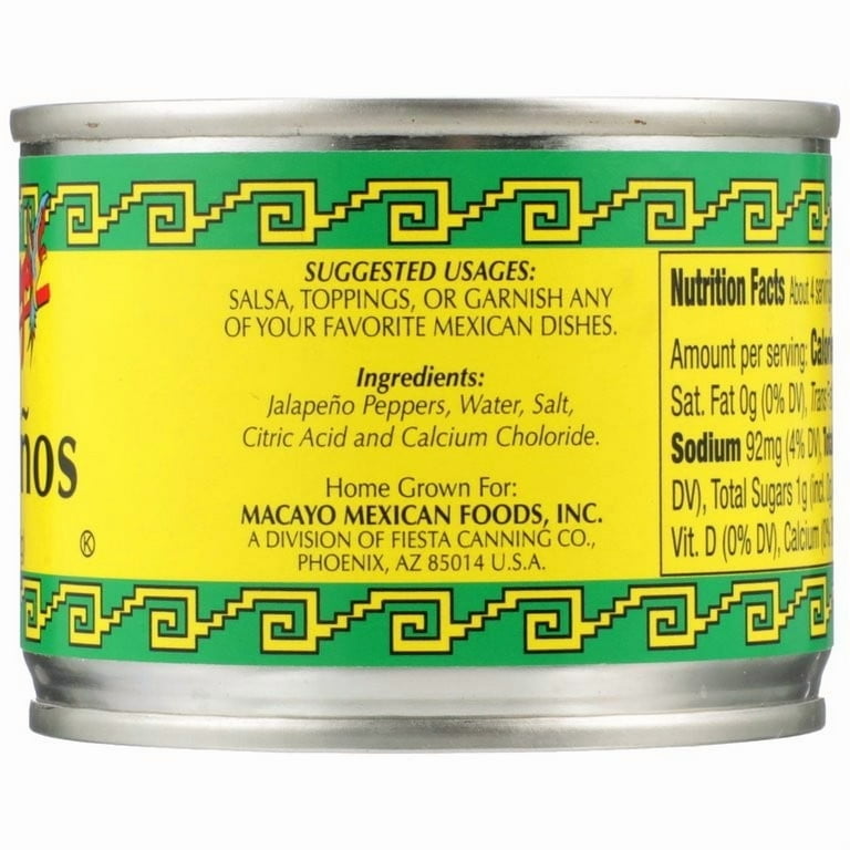 Macayo's Canned Diced Green Jalapenos Can Gluten Free, 4oz
