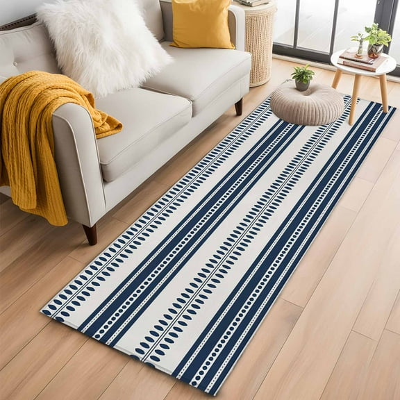 Navy Blue Striped Kitchen Runner Rug 2x6 Washable Runners for Hallway Non Slip Farmhouse Geometric Stripe Large Area Rug Indoor Floor Carpet for Bathroom Laundry Entryway Bedroom Living Room