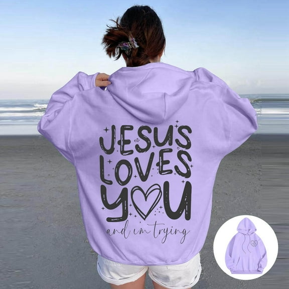 Womens Sweatshirt Hoodies Jesus Hoodies Letter Print Christian Sweatshirt Oversized Women Hoodies Pullover Womens Clothes Trendy Fall 2025 Daily Wear