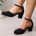 thumbnail image 4 of GERsome Women's Low Chunky Heels Closed Toe Ankle Strap Work Office Wedding Party Dress Pump Shoes, Black Size 6.5, 4 of 9