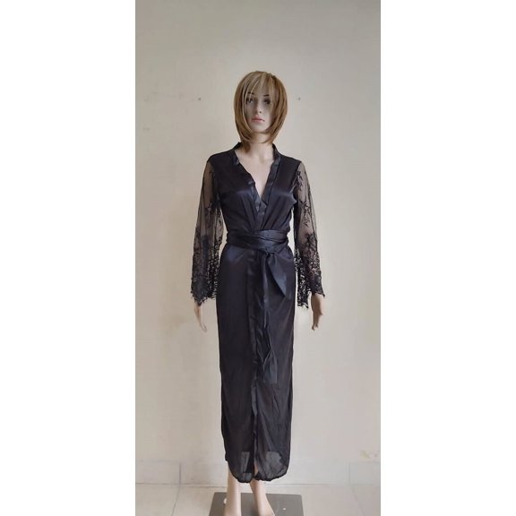 Women´s Belted Babydoll Robe One Size Runs Like M Black