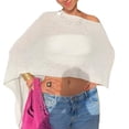 thumbnail image 1 of Top poncho translúcido para mujer Meihuida, tejido de crochet, ligero, blanco, 1 of 4