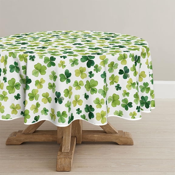 St. Patricks Day Tablecloth 60×60 Inch Round, Cute Watercolor Lucky Shamrock Washable Seasonal Table Cover for Party Picnic Dinner Decor