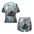 thumbnail image 4 of Lsque Panda In Futuristic City Women's Short-Sleeved Pajama Set - 2 Piece Soft and Lightweight Sleepwear Set-3X-Large, 4 of 9