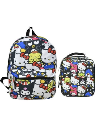 Fast Forward Hello Kitty Allover School Backpack - Hello Kitty, My Melody,  Kuromi, Keroppi - Officially Licensed Hello Kitty School Bookbag (White)