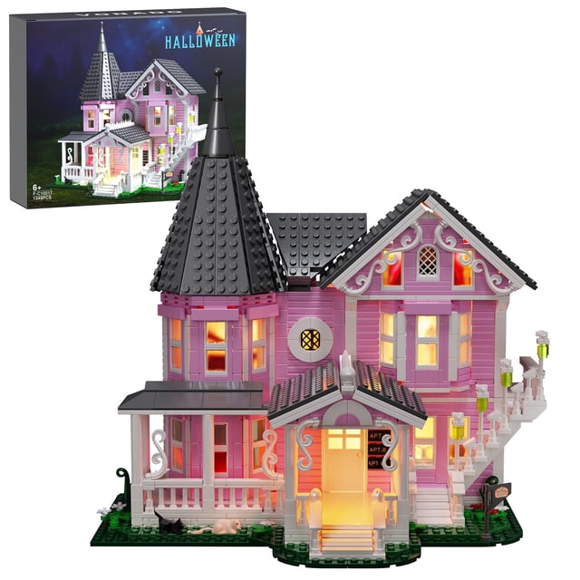 Set de construcción ZIQILIGHTING Pink Palace House con luces 1349 piezas