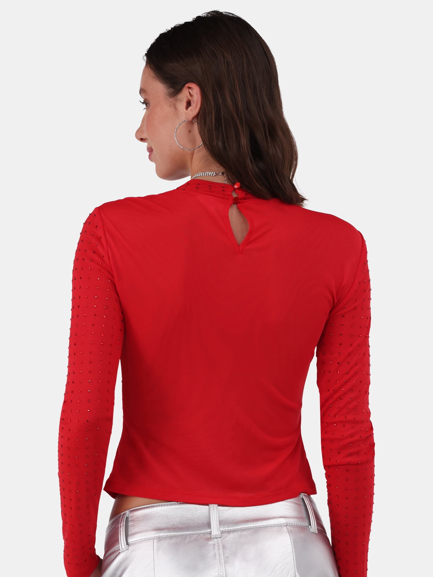 No Boundaries Rhinestone Studded Mesh Top with Long-Sleeves No Boundaries Rhinestone Studded Mesh Top with Long-Sleeves