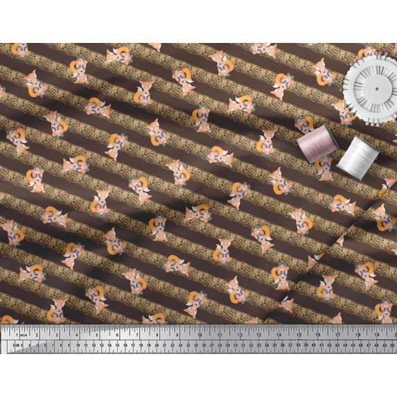 Soimoi Brown Cotton Jersey Fabric Fox & Stripes Kids Decor Fabric Printed Yard 58 Inch Wide