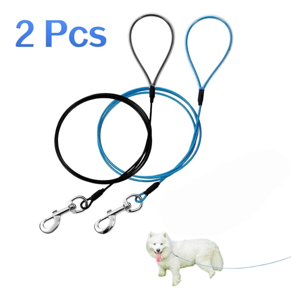 Qianfeng 2 Pcs Chew Proof Dog Leashes, Metal Cable Heavy Duty Dog Leash, 6 Ft, Black and Blue