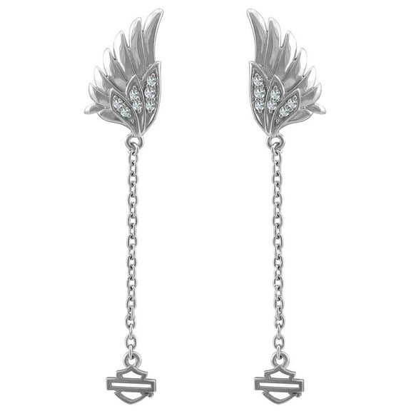 Harley-Davidson Women's Bling Wing Bar & Shield Drop Earrings, Sterling Silver, Harley Davidson