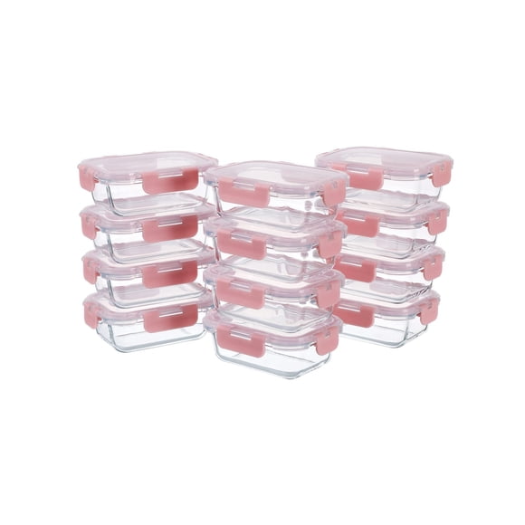 Recipientes de vidrio para almacenamiento de alimentos GULFLIN, paquete de 12 unidades, 350 ml, color rosa