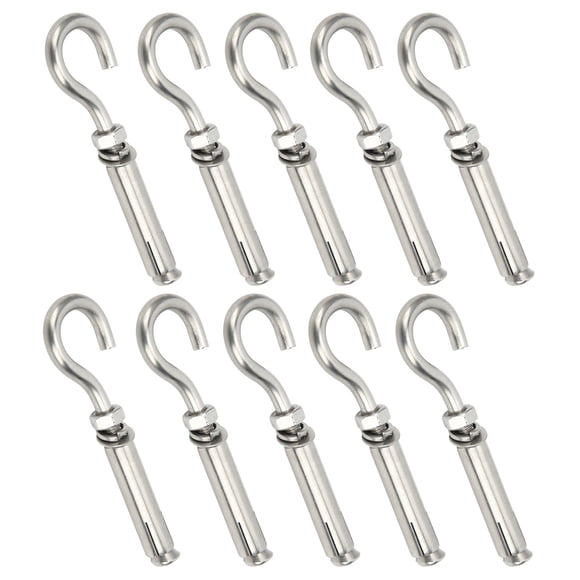 10-Pack 304 Stainless Steel Expansion Bolt Hooks with Open Holes - 6mm Diameter, 90mm Length - Heavy-Duty, Rustproof Fasteners for Medical/Communication Equipment, Power Facilities, Ship Assembly,