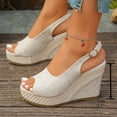 thumbnail image 3 of Pandaie Womens Espadrille Dressy Wedge Sandals Open Toe Platform Slingback Slip on Sandal Comfortable High Heels Pumps Shoes 3.91 Inch Beige 6.5, 3 of 7
