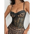 thumbnail image 2 of Women'S Summer Leopard Print Off Shoulder Dress, Waist Bodycon Long, Mesh Layers Brown L, 2 of 8