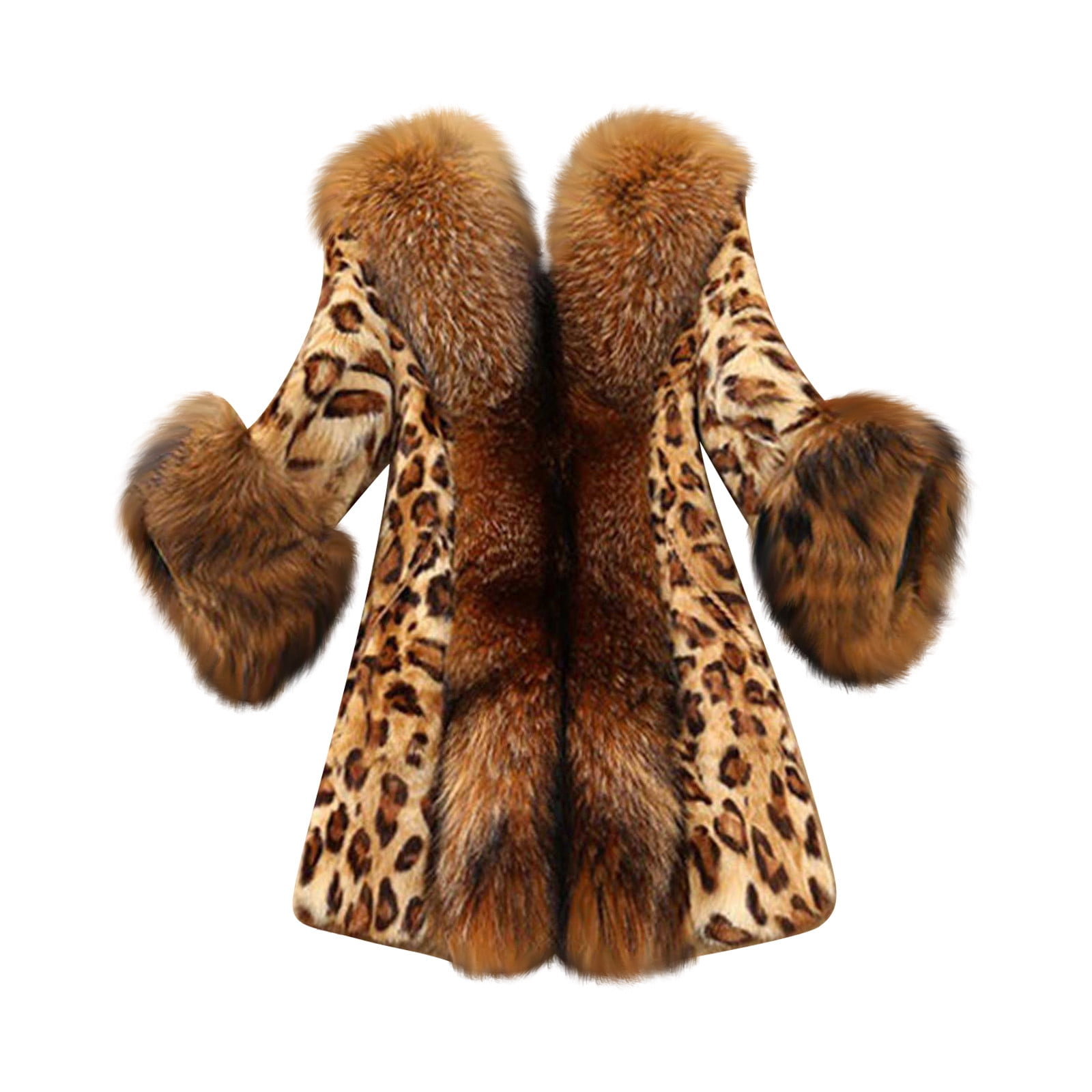 VEKDONE 2023 Clearance Womens Fall Open Front Cardigan Faux Fur Collar Coat  Leopard Print Vintage Parka Shaggy Jacket Warm Coat Tops