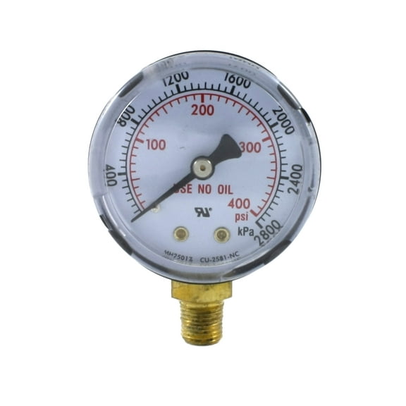 High Pressure Gauge for Propane Regulator 0-400 psi - 2 inches for LDP Regulators - 1/8"
