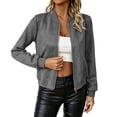 thumbnail image 2 of TGSLY Women's Faux Suede Bomber Jackets Lightweight Zip Up Long Sleeve Cropped Coat Loose Casual Solid Color Outerwear with with Pockets XL, 2 of 10