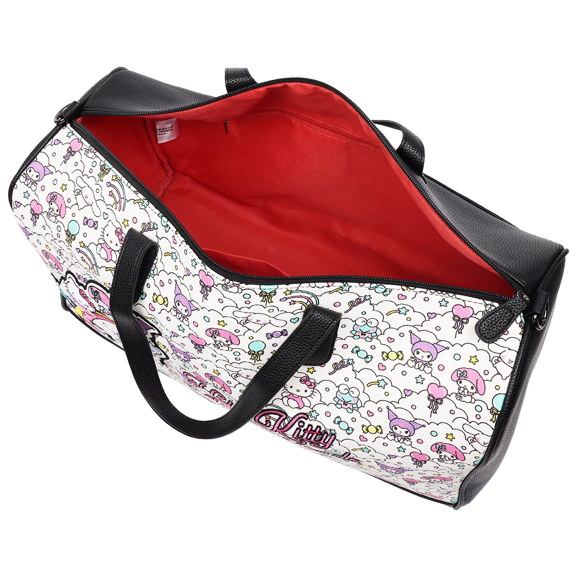 Sanrio Hello Kitty Weekender Duffel Bag, Cute Travel Tote for Women, Black