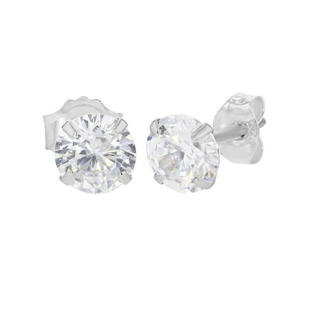 925 Sterling Silver Round Cubic Zirconia Prong Set Kids Girls Stud Earrings 5mm