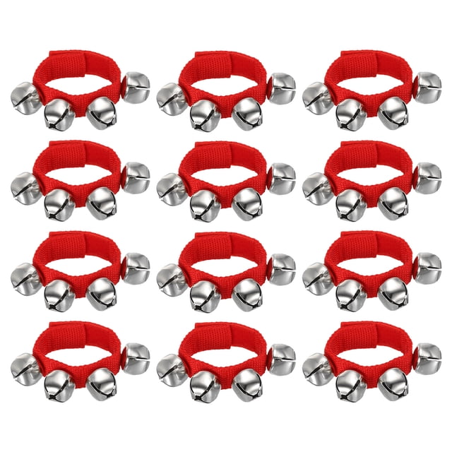 Unique Bargains 12 Pcs Cloches de Poignet, Cloches à Cloche Instruments de Percussion Rythme Musical pour Fête Noël, Rouge