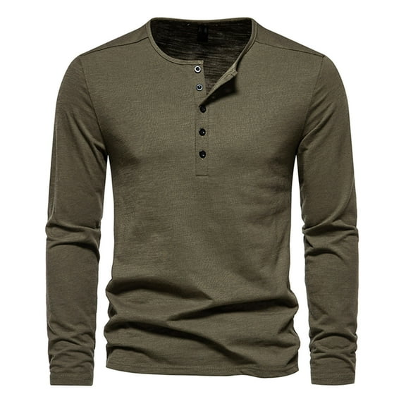 Dagegui Mens Cotton Henley Shirts Long Sleeve Crewneck Buttons T-Shirts Lightweight Casual Basic Shirt Solid Color Fall Daily Tees Tops Army Green,XXL