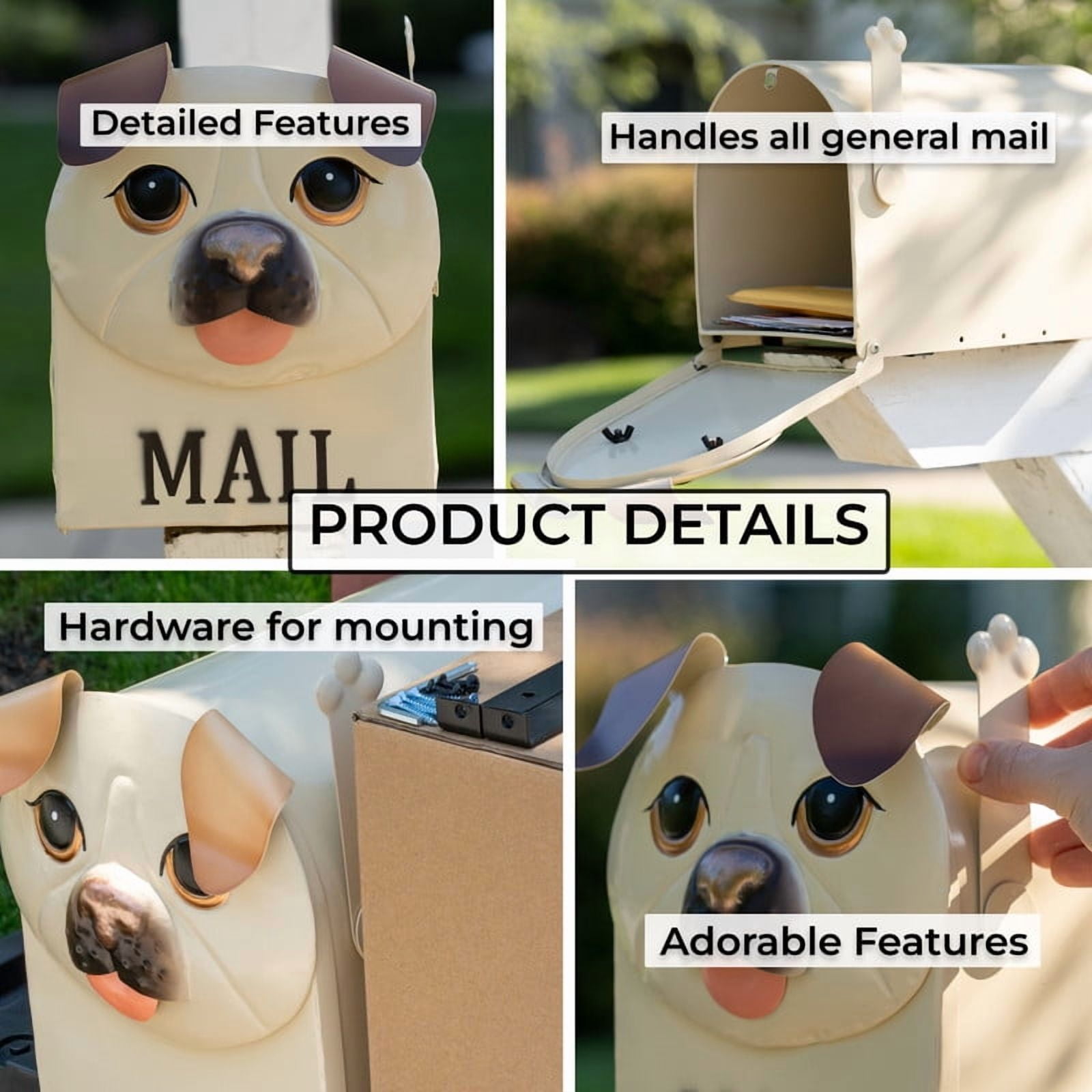 Made Easy Kit Metal Mailbox Animal Design - Brown Dog Fast Straight Forward Post Mounting Bracket Install