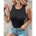 thumbnail image 3 of CHICME Tank Tops for Women Solid Color O-Neck Sleeveless Elastic Slim Fit Basic Vest Casual Womens Top(Without Pads) Black-S, 3 of 8