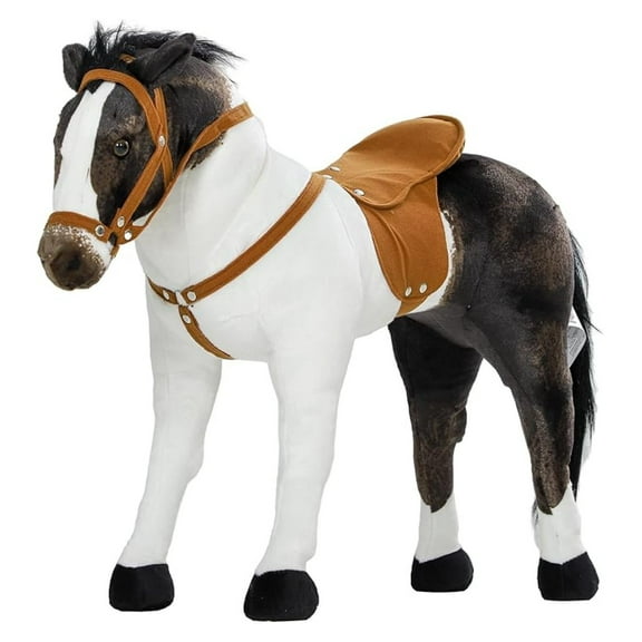 Ride on Horse for Toddlers 3-8 Years Old, Riding Horse with Neighing Sound, Stuffed Animal Horse Toy for Kids with Padding, Brown