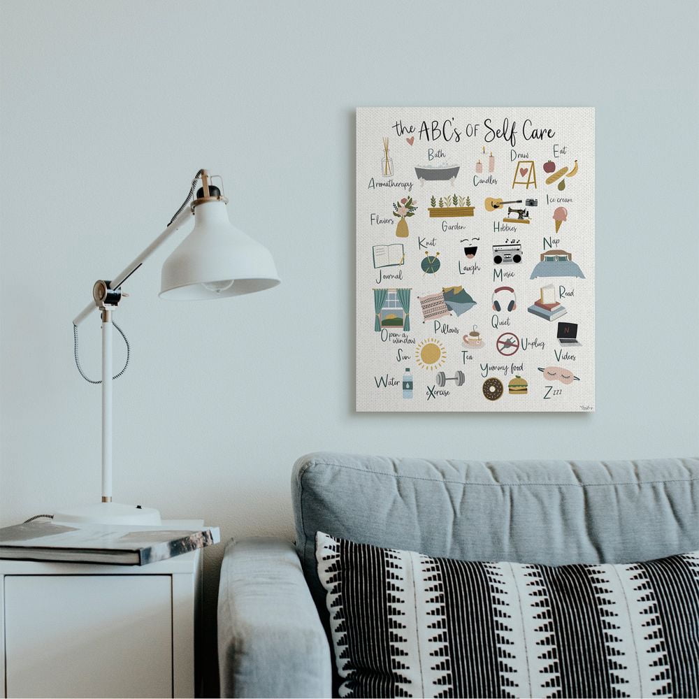 Stupell Industries ABC's of Self Care Adult Relaxation Alphabet Canvas Wall Art Design by Gigi Louise, 24" x 30"