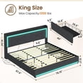 thumbnail image 4 of Amuzer King Size Bed Frame with Charging Station and Lights, Upholstered Platform Bed Frame with Drawers, Gray, 4 of 6