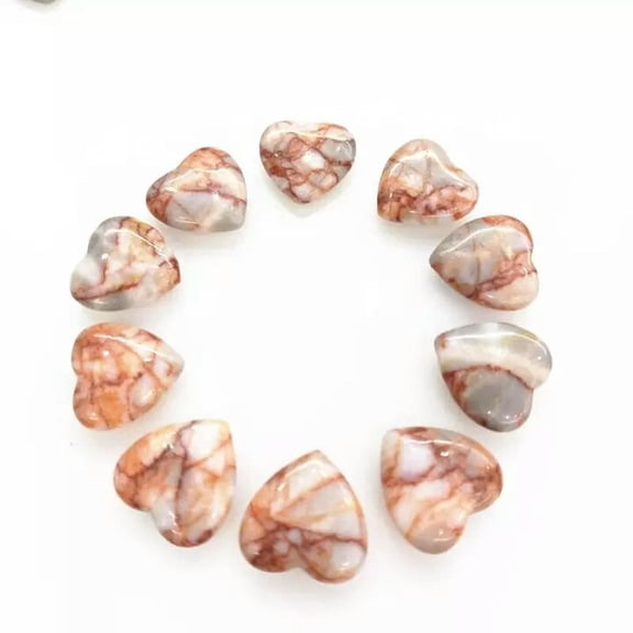 MATROOY 30pcs Natural Red Grid Stone Healing Heart Gemstone for Home Decor 20x6mm
