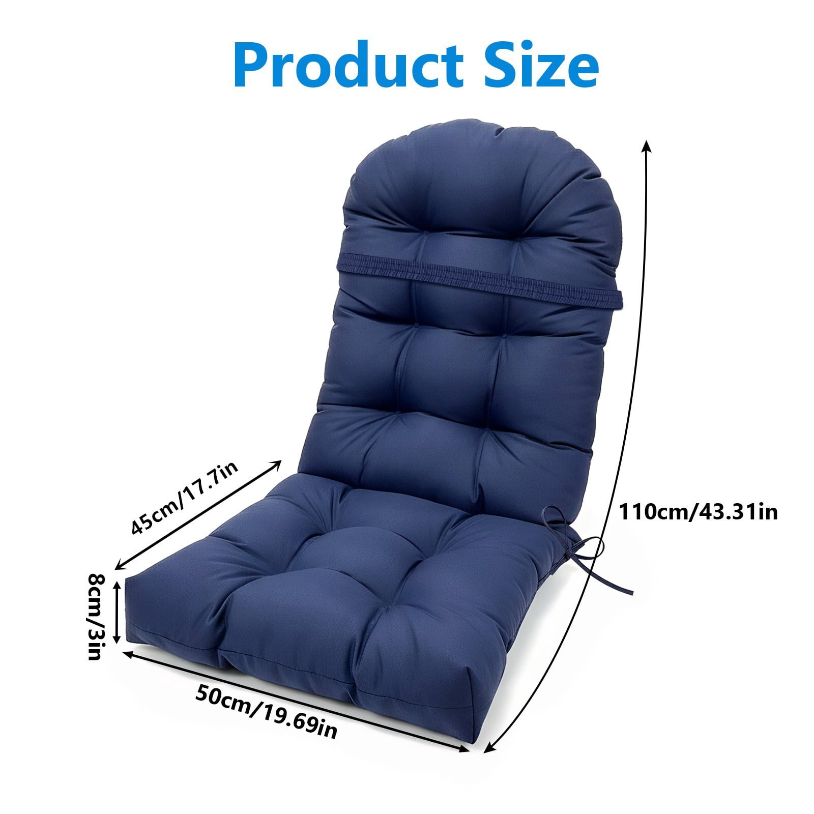 TOPCHANCES Outdoor Adirondack Chair Cushion with Ties, Water-Resistant Oxford Fabric High Back Rocking Chair Cushions (Navy Blue)