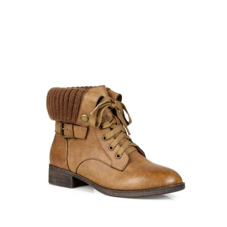 

Mark and Maddux Fold Over Women s Combat Boots in Cognac
