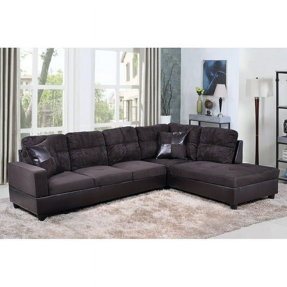 PonLiving 103.5" Wide Corner Microfiber Sectional Sofa with Matching Pillows Right Hand Facing, Espresso