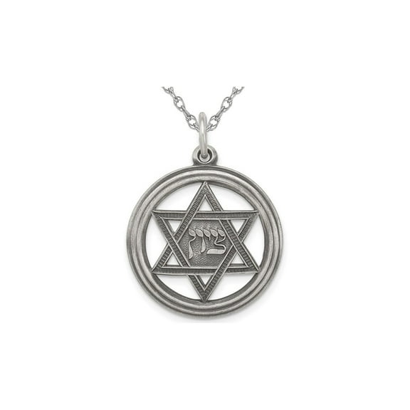 Antiqued Sterling Silver Star of David Medal Pendant Necklace with Chain for Women