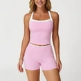 thumbnail image 2 of Color Block Yoga Set for Women Lift Leggings and Sports Bra Two Piece Workout Outfit Sleeveless Back Thin Strap Pink S, 2 of 7