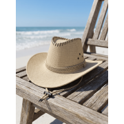 QSAWXQZ Men's Vintage Straw Cowboy Hat Wide Brim Sun Protection with Chin Strap Breathable Beach Ranch Cap M