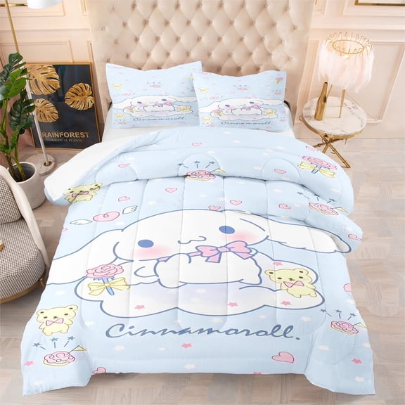 Cinnamoroll Light Blue Comforter Sets | 3 Pieces Cute Cartoon Quilt and Pillowcases | Twin/Twin XL Bedding Sets for Kids NEW